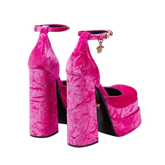 Versace Aevitas 38/ 8 Platform Pink Velvet Shoe Pump Crystal Medusa NWB $1,575 - Picture 4 of 16